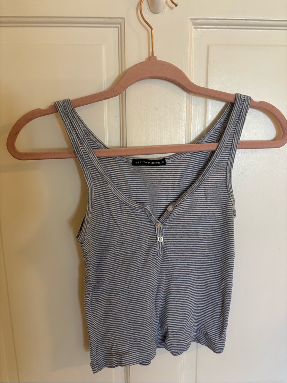 Brandy Melville Blue and White Striped Henley Tank
